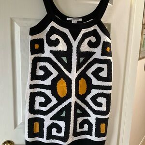 Diane von Furstenberg Black, White & Mustard Geometric Mini Dress